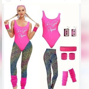Neon Pink Let's Get Physical 80s Workout Leotard XL MIAIULIA